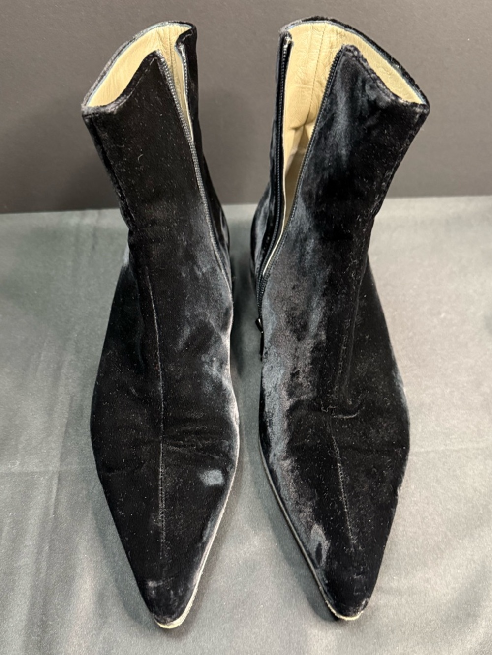Prada Black Velvet Zip Ankle Boot Chelsea Pointy Toe Winter - Picture 4 of 9
